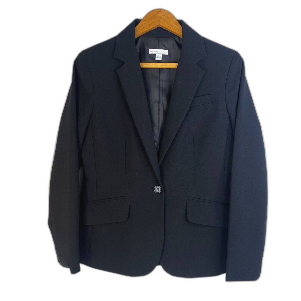 New York‎ & Company Basic Black Blazer Single Breasted One Button Size 8
